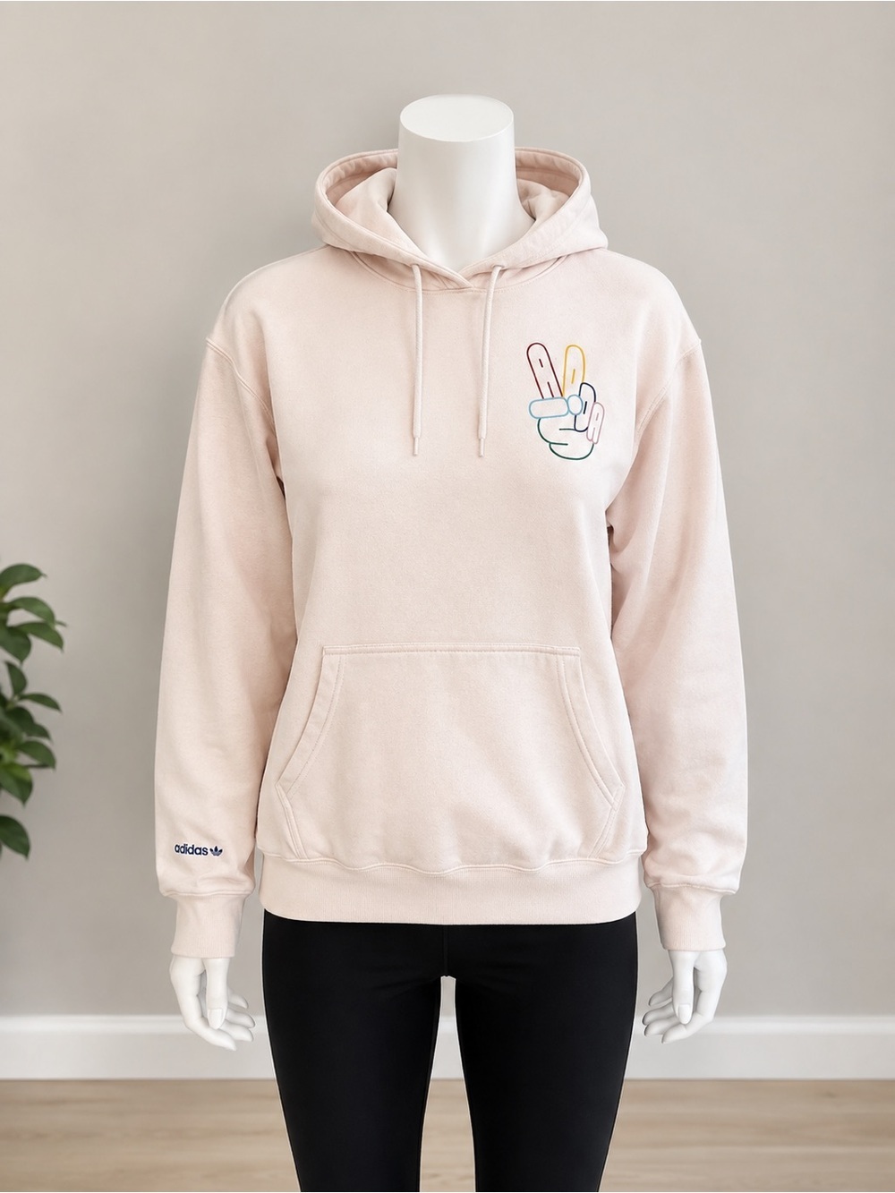 Adidas Originals Peace Sign Hoodie Pale Pink Multicolor Size Large